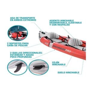 Kayak Inflable Intex Pro K2 Doble Fijo 3.84m 20kg