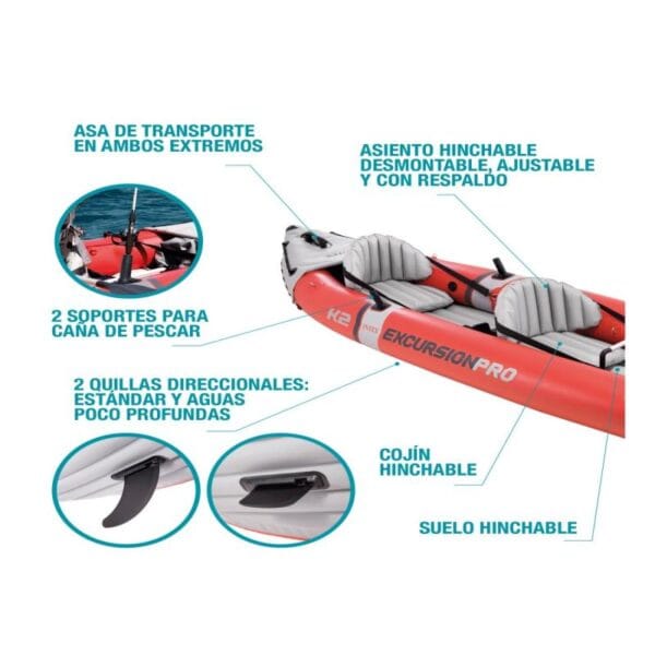 Kayak Inflable Intex Pro K2 Doble Fijo 3.84m 20kg