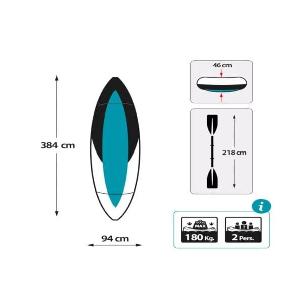 Kayak Inflable Intex Pro K2 Doble Fijo 3.84m 20kg