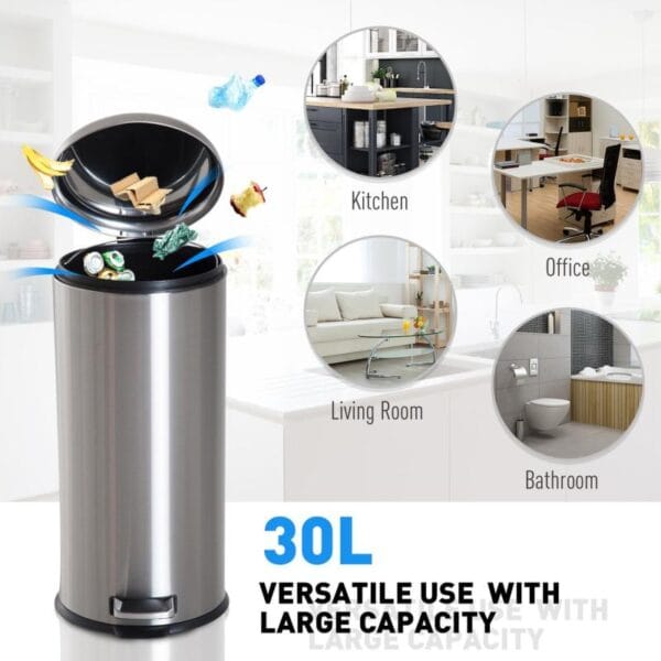 Tacho Cesto Basura 30 Lts Acero Inoxidable Baño Cocina