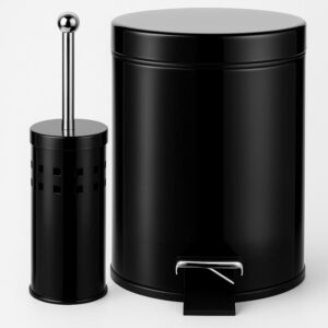 Set Tacho Basura Acero 5l + Cepillo Escobilla Cesto Baño