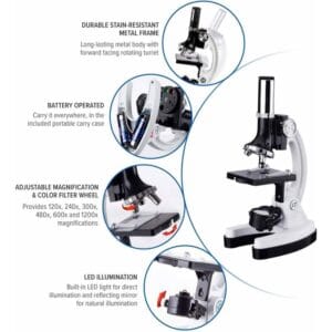 Microscopio Didáctico Genki 1200x Luz Led Valija Accesorios