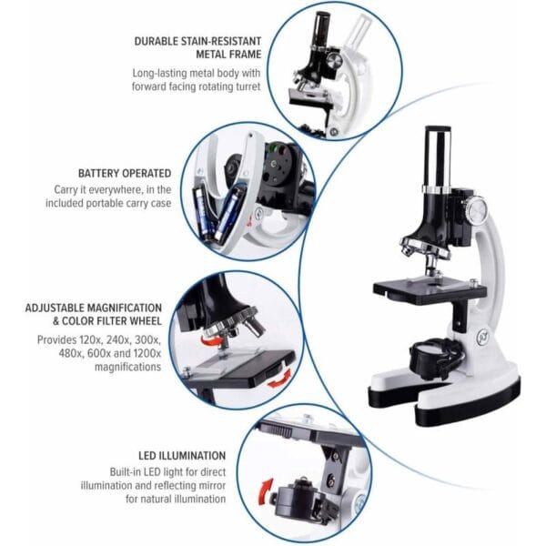 Microscopio Didáctico Genki 1200x Luz Led Valija Accesorios