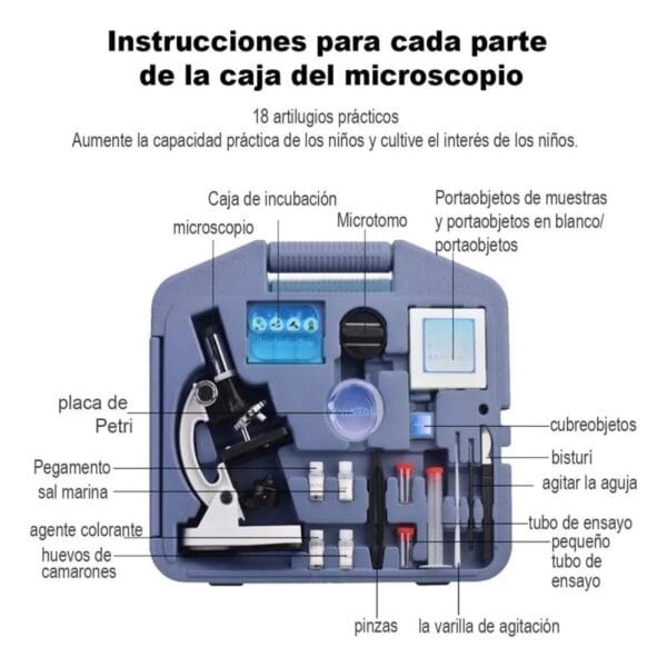 Microscopio Didáctico Genki 1200x Luz Led Valija Accesorios
