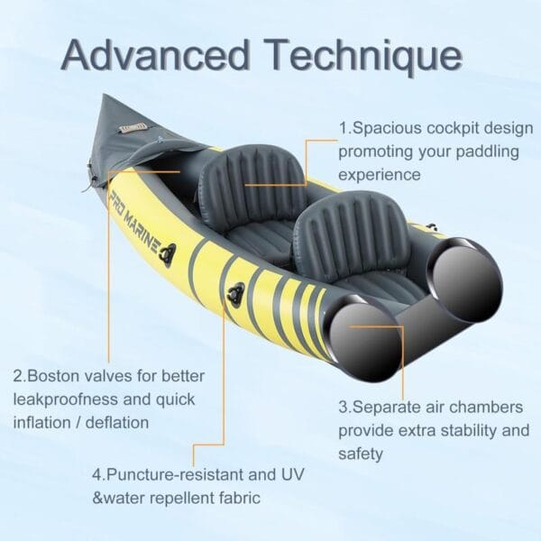 Kayak Genki K2p Doble Fijo Inflable Con Remo Rocker