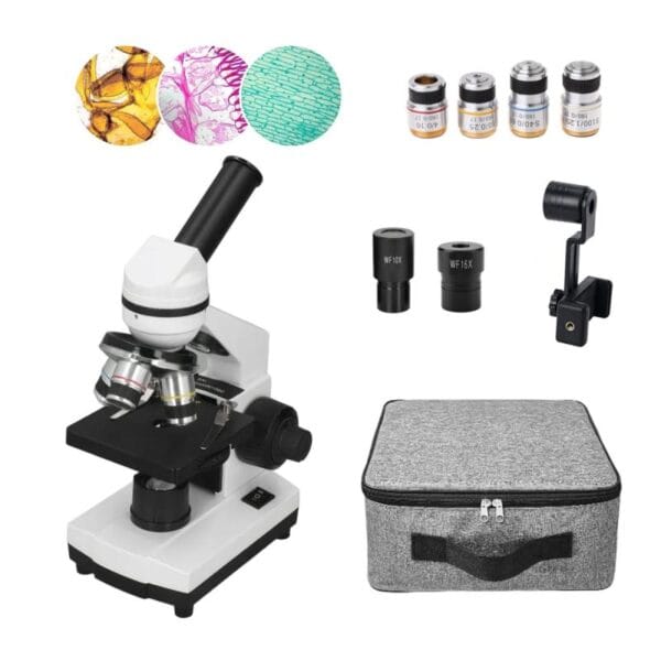 Microscopio Profesional Genki 1600x Luz Valija Adap Celular