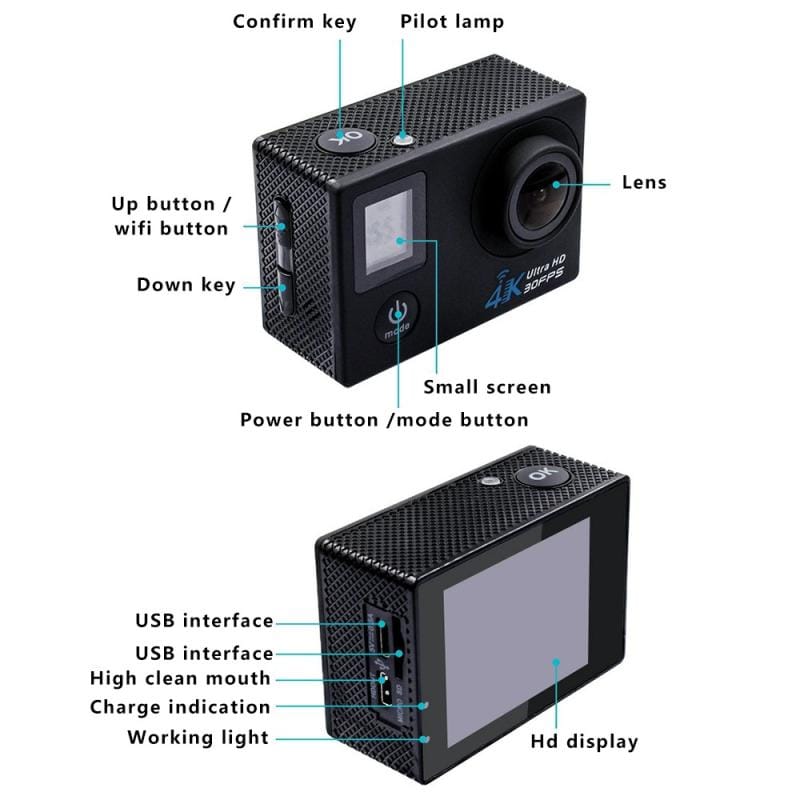 Camara Deportiva 4k 16mp Wifi Sumergible 30m + Accesorios