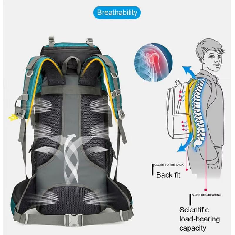 Mochila Trekking 75l Espaldar Outdoor Camping C Impermeable Naranja