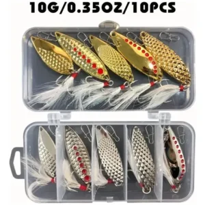 Kit 10 Señuelos Pesca Cuchara Metalicos Variados Con Plumas