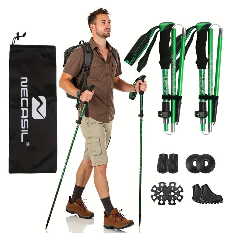 Par Bastones Trekking Aluminio Plegables Running Trail Azul