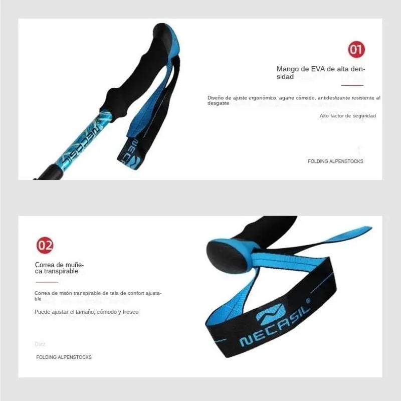 Par Bastones Trekking Aluminio Plegables Running Trail Azul