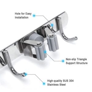 Organizador Soporte Cuelga Escobas Acero Inoxidable Ganchos
