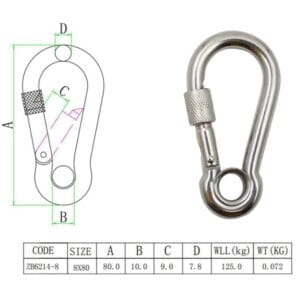Mosquetón De Acero Galvanizado Con Traba A Rosca 8mm X 80mm