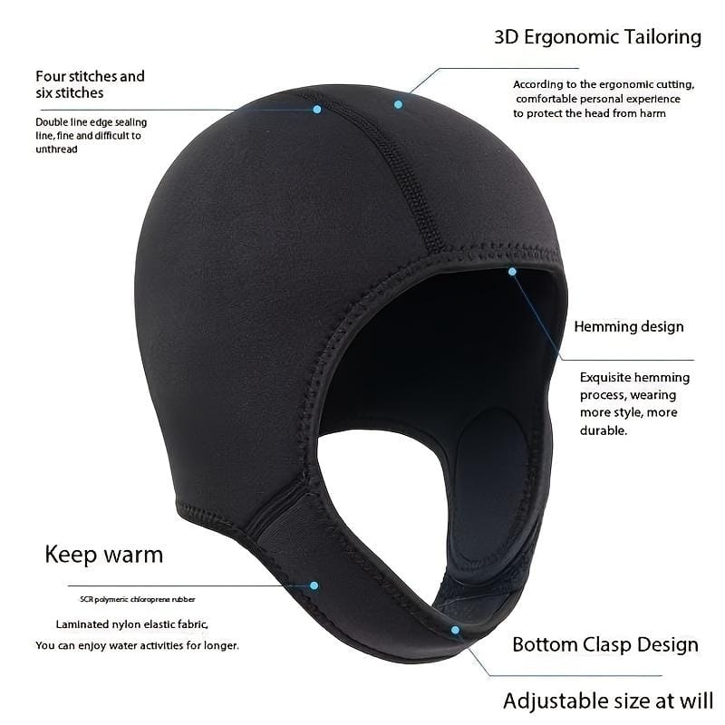 Capucha Neoprene Aguas Abiertas Ajustable 3mm Negra