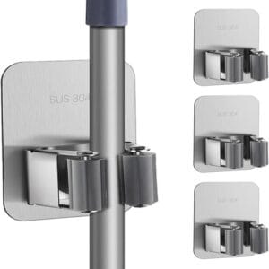 Soporte Organizador Porta Escobas Adhesivo Gancho Para Mopa Plateado