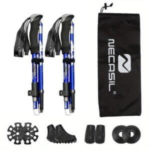 Par Bastones Trekking Aluminio Plegables Running Trail Azul