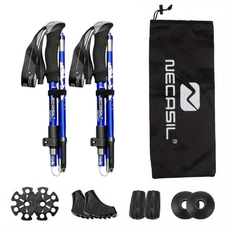Par Bastones Trekking Aluminio Plegables Running Trail Azul