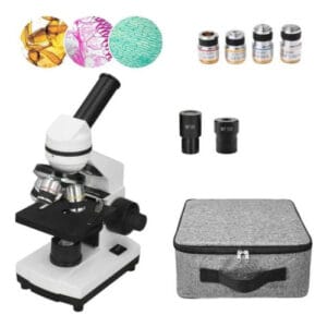 Microscopio Profesional Genki 1600x Luz Led Valija Muestras Negro