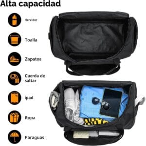 Bolso Deportivo Grande Gimnasio Viaje Natacion 55 L Negro Negro