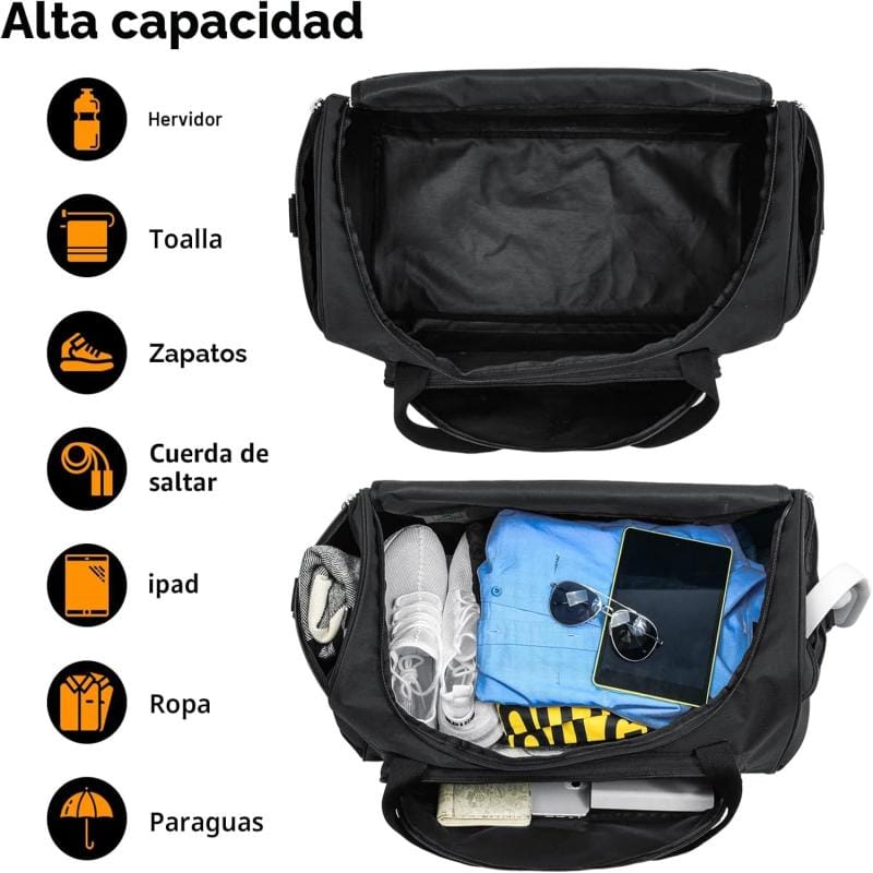 Bolso Deportivo Grande Gimnasio Viaje Natacion 55 L Negro Negro