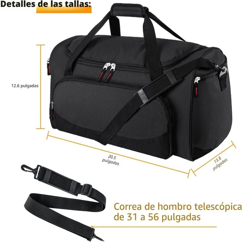 Bolso Deportivo Grande Gimnasio Viaje Natacion 55 L Negro Negro