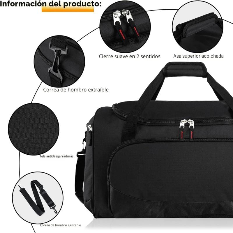 Bolso Deportivo Grande Gimnasio Viaje Natacion 55 L Negro Negro