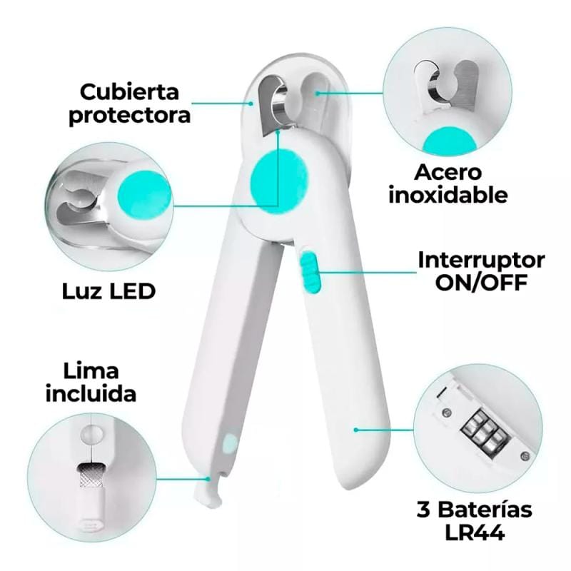 Alicate Corta Uñas Petgravity Perros Gatos Con Luz Rosa