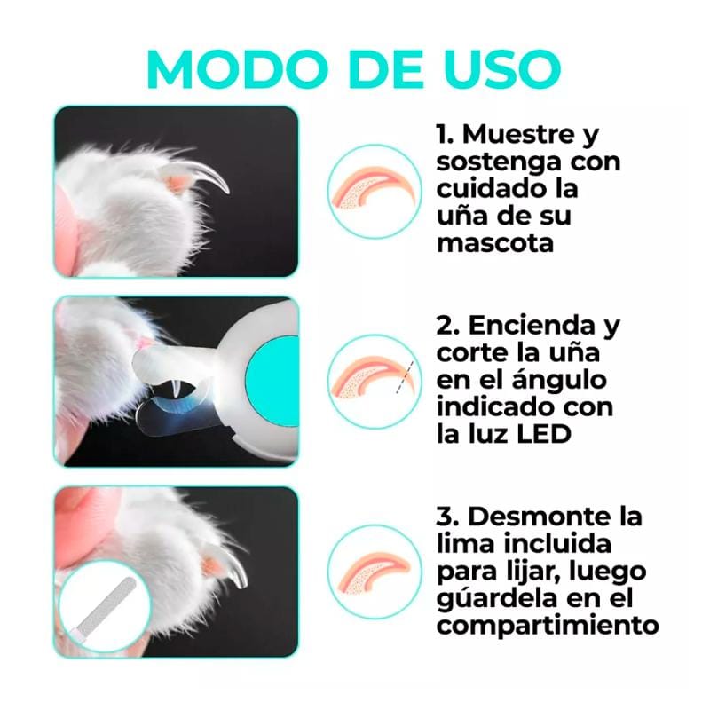 Alicate Corta Uñas Petgravity Perros Gatos Con Luz Rosa