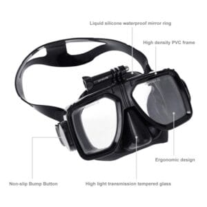 Set Buceo Mascara Snorkel Profesional Con Soporte Para Gopro Negro