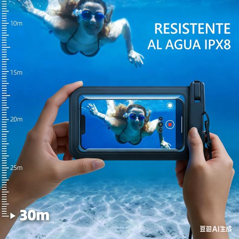Funda Celular Genki Sumergible Estanco C/ Correa Celeste Sumergible
