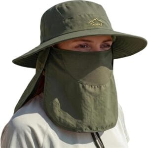 Gorro Solapas Montaña Desierto Genki Protección Sol Viento Verde Oscuro Único Lisa