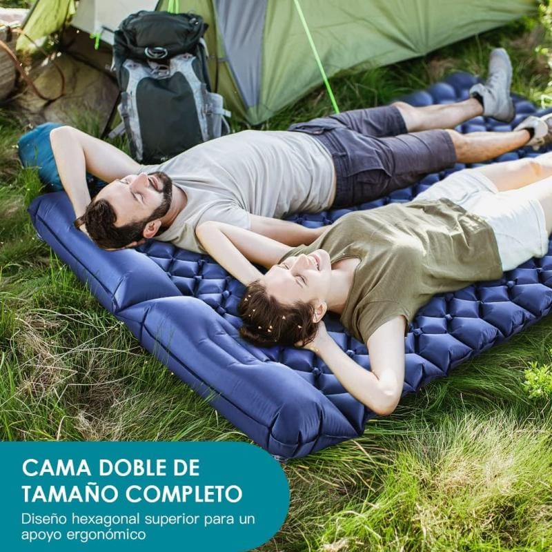 Colchoneta Doble Inflable Aislante Camping Ultraliviana Azul Marino