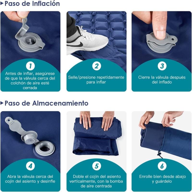 Colchoneta Doble Inflable Aislante Camping Ultraliviana Azul Marino