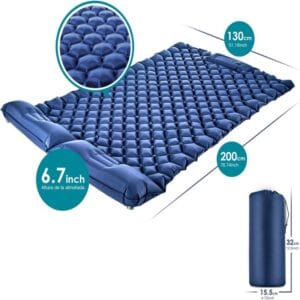 Colchoneta Doble Inflable Aislante Camping Ultraliviana Azul Marino