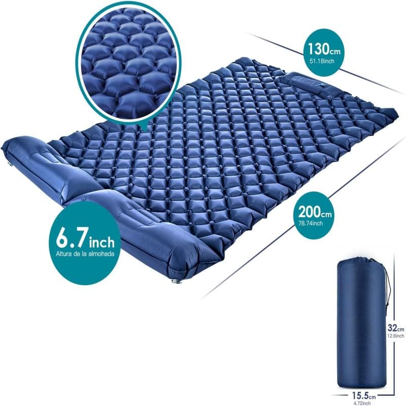 Colchoneta Doble Inflable Aislante Camping Ultraliviana Azul Marino