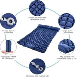 Colchoneta Doble Inflable Aislante Camping Ultraliviana Azul Marino