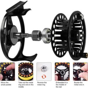 Reel Mosca Genki Fly Cast 5/6 Pesca Aluminio Large Arbor Negro Derecho/izquierdo