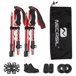 Par Bastones Trekking Aluminio Plegables Running Trail Rojo