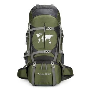 Mochila Trekking 75l Espaldar Outdoor Camping C Impermeable Verde Musgo